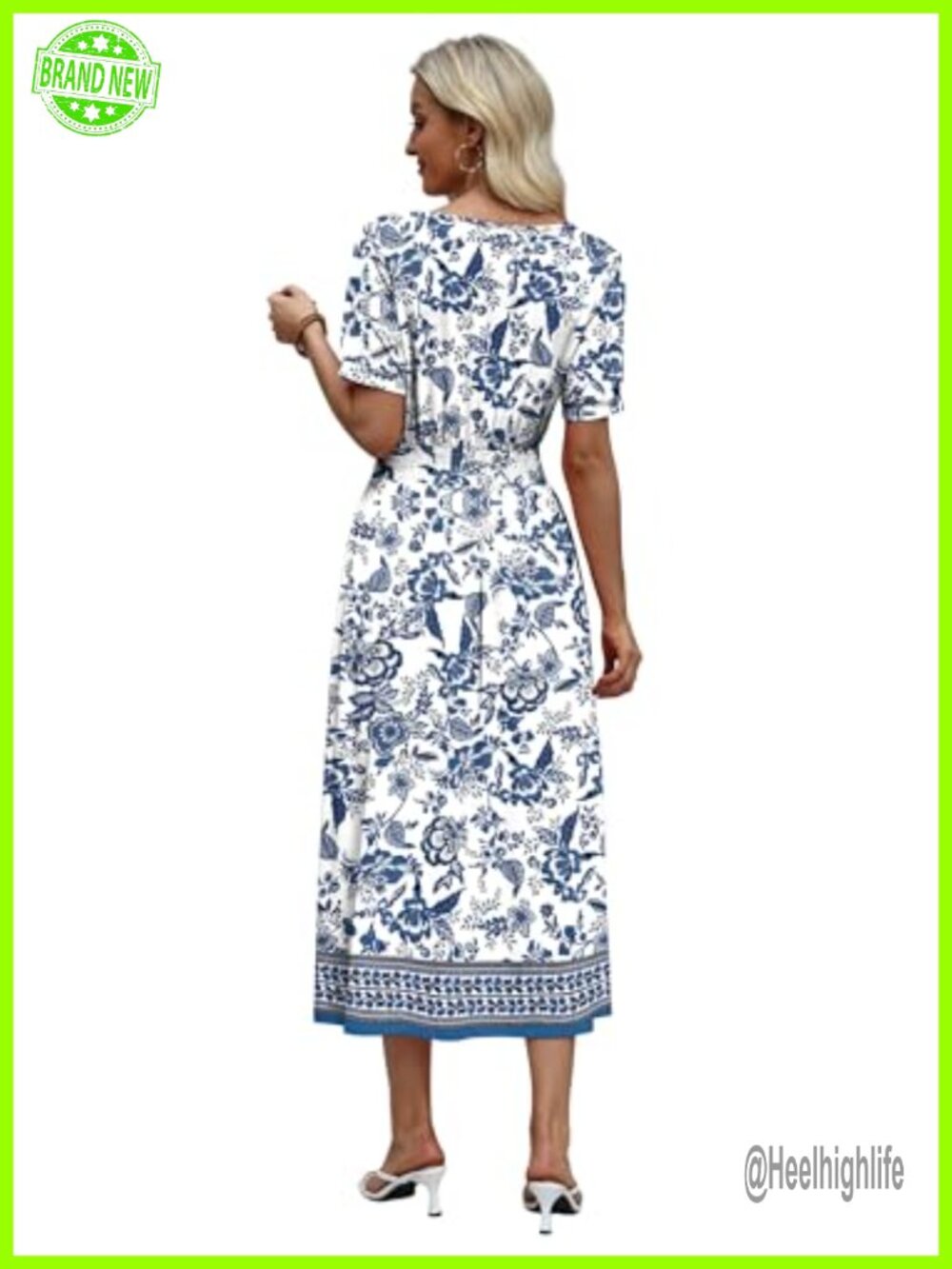 V Neck Maxi Dress with Smocked Waist A-Line Midi Dress for Women - Picture 5 of 7